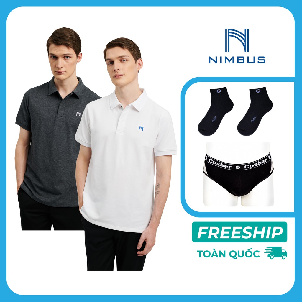 Combo 2 Áo Polo Nimbus Pique Basic - Xám Lông Chuột & Trắng (Tặng Bộ Cosher Tất Kèm Quần Lót)