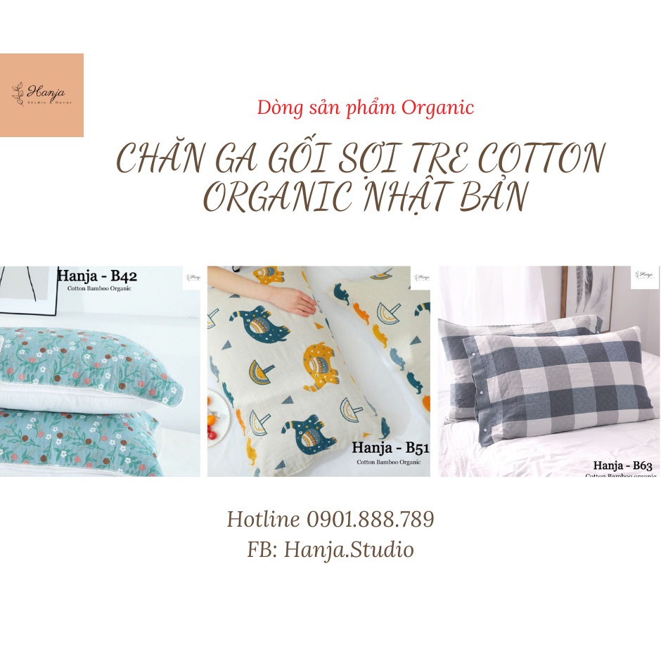 (2)TH Vỏ gối vải xô Cotton Sợi tre Organic Nhật Bản (Cặp)_Dòng basic