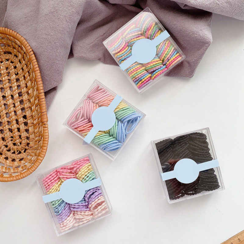 Set 100 dây cột tóc co giãn màu kẹo sặc sỡ đáng yêu