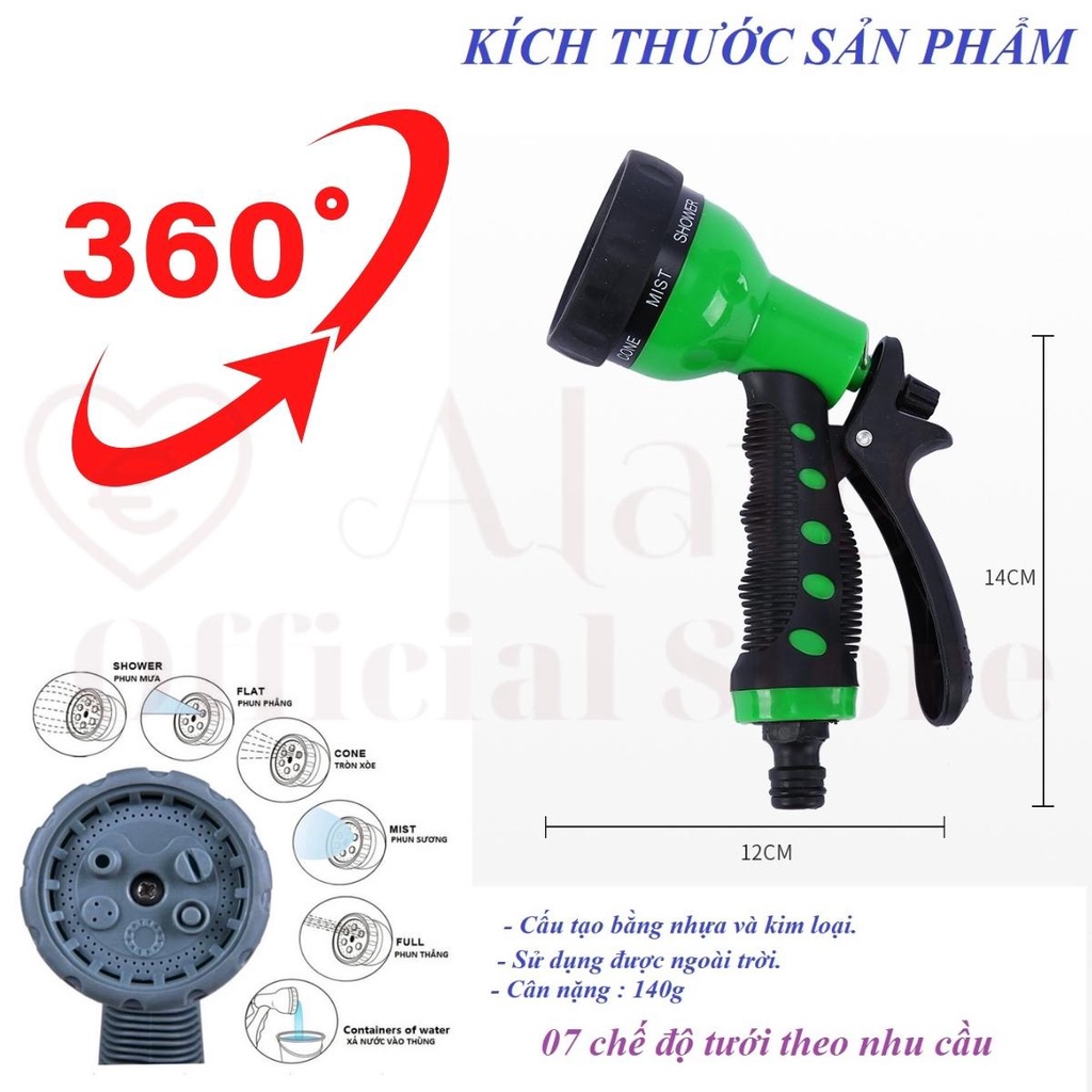 Vòi xịt nước tăng áp tưới cậy, rửa nhà, máy lạnh, tắm cho thú cưng bằng nhựa 7 phun, tặng 1 nối nhanh vào dây phi 18