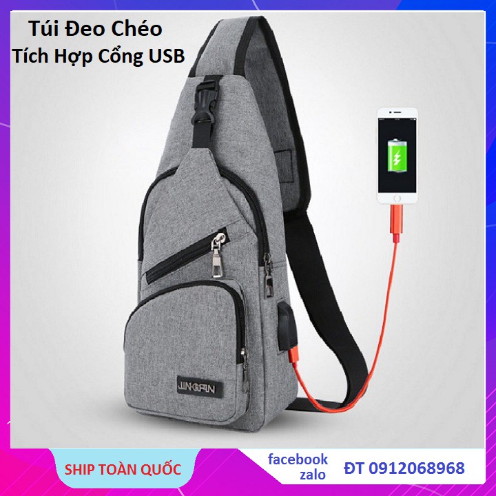 Túi đeo chéo túi Jing pin nam nữ có khe cắm sạc tiện lợi phong cách Hàn Quốc