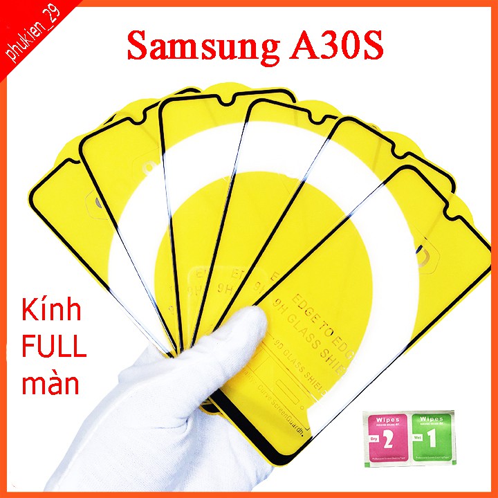 Kính cường lực Samsung A30S  full màn hình, Ảnh thực shop tự chụp, tặng kèm bộ giấy lau kính taiyoshop2