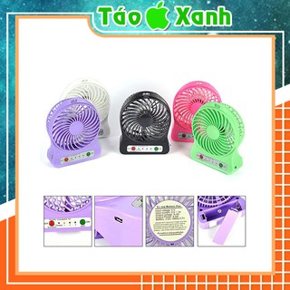 Quạt Mini Cầm Tay  3 Tốc Độ Có Đèn (Full bộ: Quạt + Pin + Dây Sạc)