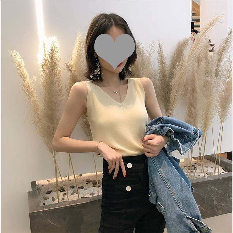 Áo Dệt Kim Sát Nách Màu Sắc Thanh Lịch Thiết Kế Dáng Rộng Cổ Chữ V