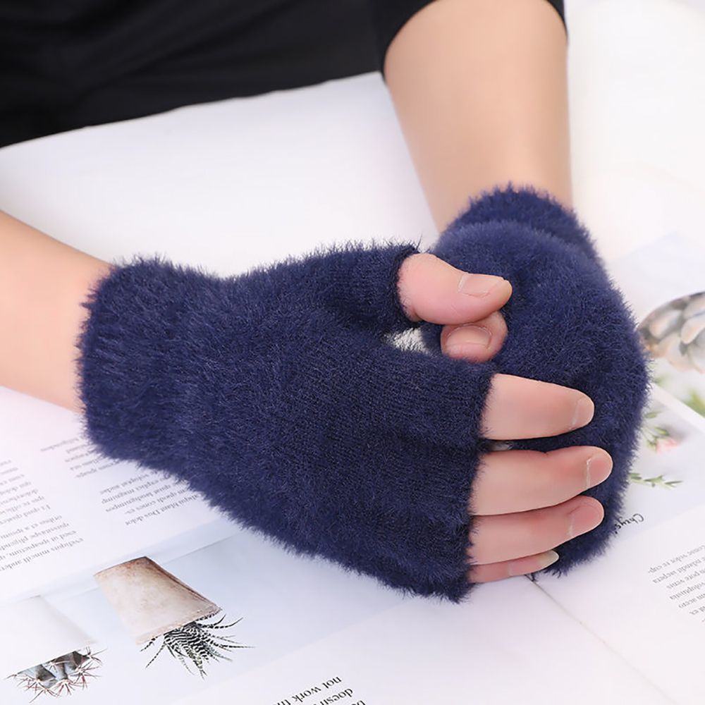 Găng tay hở ngón vải giả lông mềm mại giữ ấm thời trang mùa đông dành cho nam và nữ