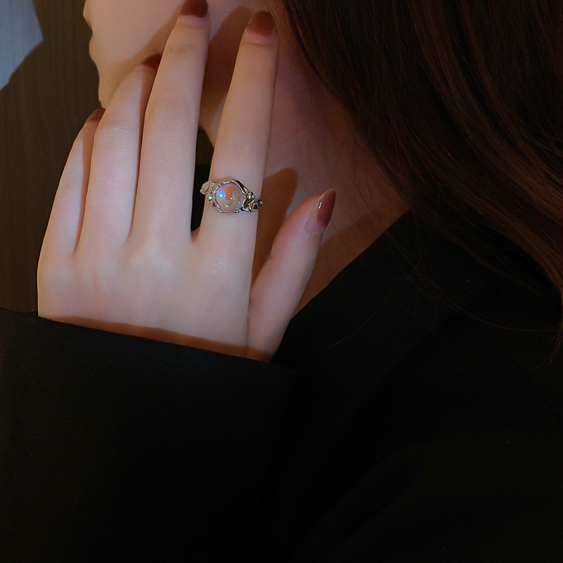 Nhẫn Đính Đá Mặt Trăng Phong Cách retro Thời Trang Hàn Quốc