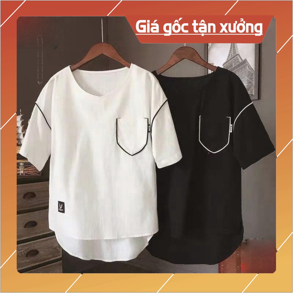 Áo thun cotton đẹp , dáng thụng túi mí vạt lệch đen trắng (FREESHIP)  áo phông nam nữ cực chất shopmoomo