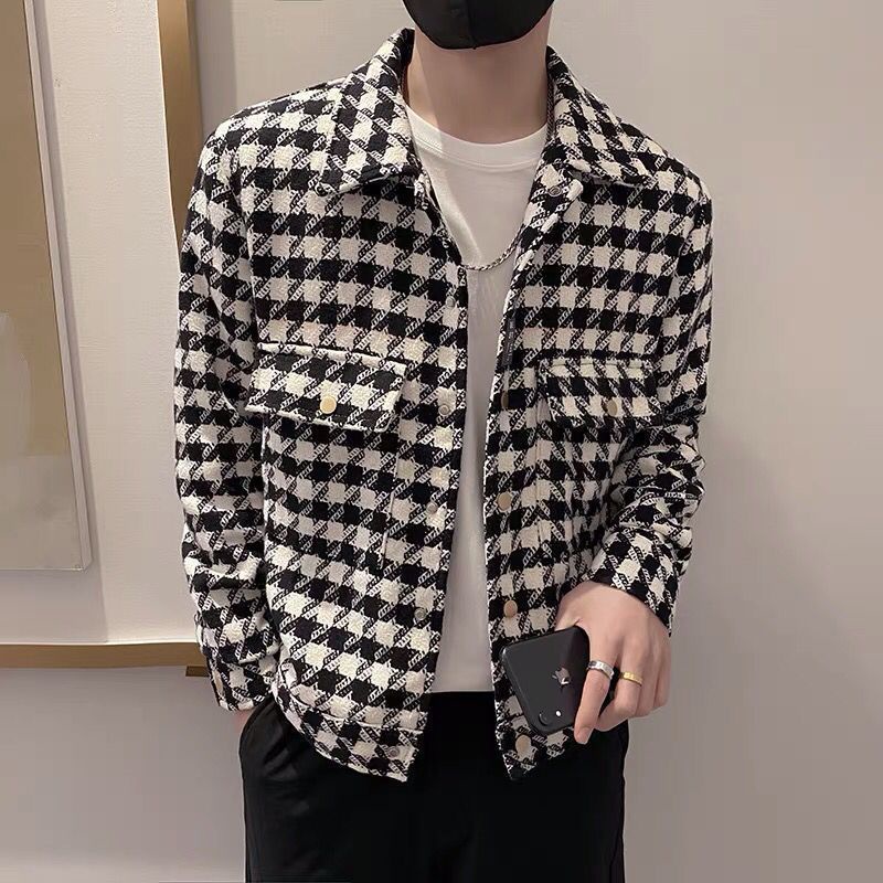 Áo khoác nam Hàn Quốc dài tay, hoạ tiết đen trắng