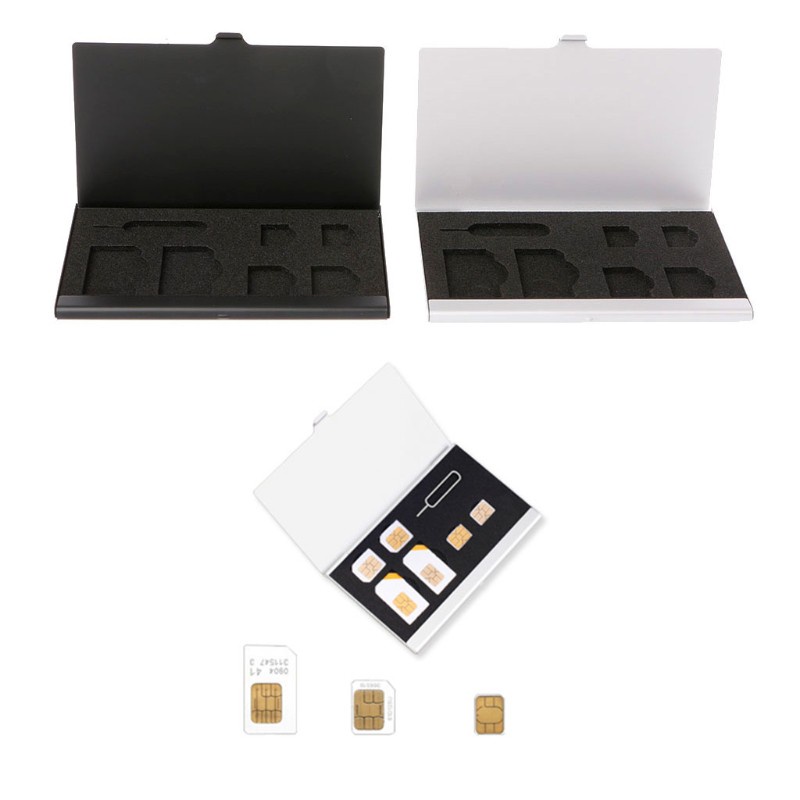 DOU Monolayer Aluminum Alloy 1 Card Pin + 6 SIM Card Holder Protector Storage Box Case