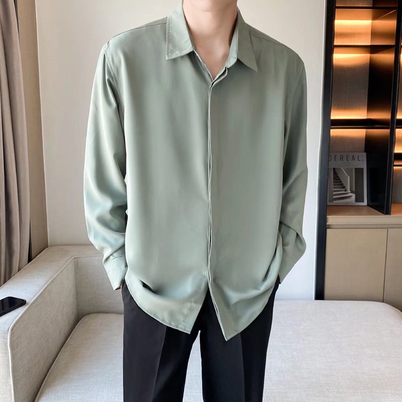 Korean Fashion New Arrival High Quality Simple Loose Long Sleeve Shirt Loose Color For Men