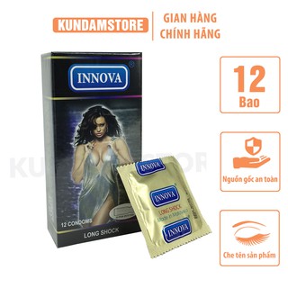 Bao Cao Su Gai Bi kéo dài thời gian Innova đen - Bao cao su gân gai siêu mỏng 0.02 mm, có gai lớn - hộp 12 Chiếc
