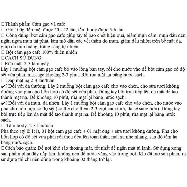 [ Rẻ vô địch] Bột Cám gạo Cafe nguyên chất dưỡng da | BigBuy360 - bigbuy360.vn