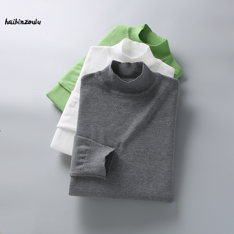 Áo sweater dệt kim HAIBINZOULU cổ cao nửa ấm áp mùa thu đông phong cách Hàn Quốc cho nam