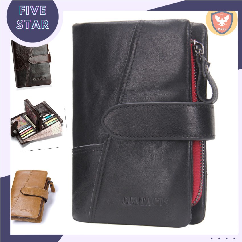 2022 Contact N1103-4 - Bảo Hành 2 Năm - Bóp Ví Đứng Bỏ Túi Da Ngựa Điên Men and Women Wallet Genuine Bò - Nam Nữ