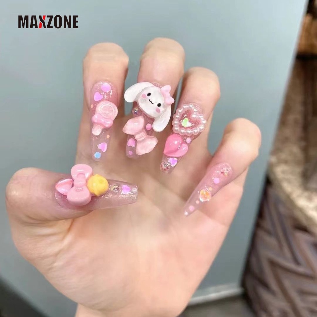 SANRIO Bộ Móng Tay Giả Họa Tiết Cinnamoroll Kitty Cinnamoroll Ngọc Trai Trái Tim Có Thể Tháo Rời