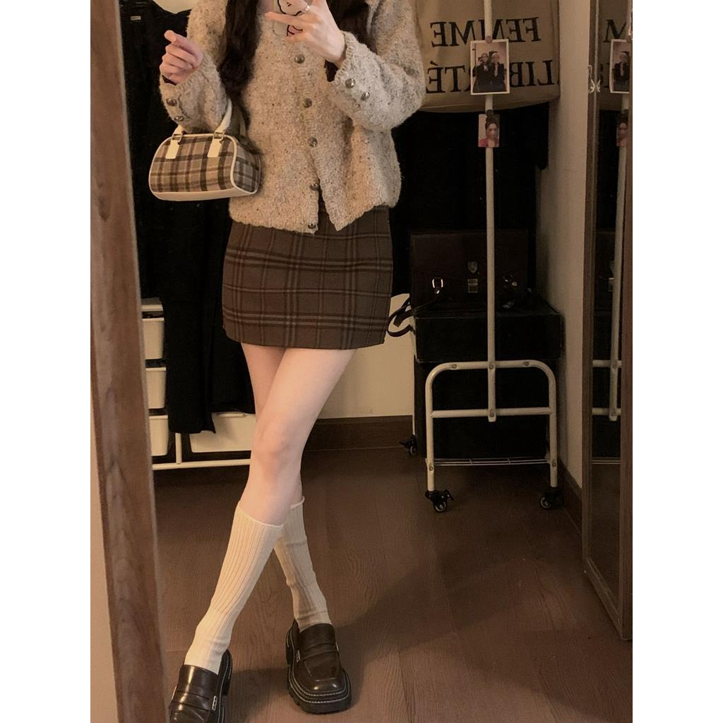 Chân Váy Dáng Chữ a Họa Tiết Sọc Caro Phong Cách retro Thời Trang Mùa Thu Hàng Mới 68079