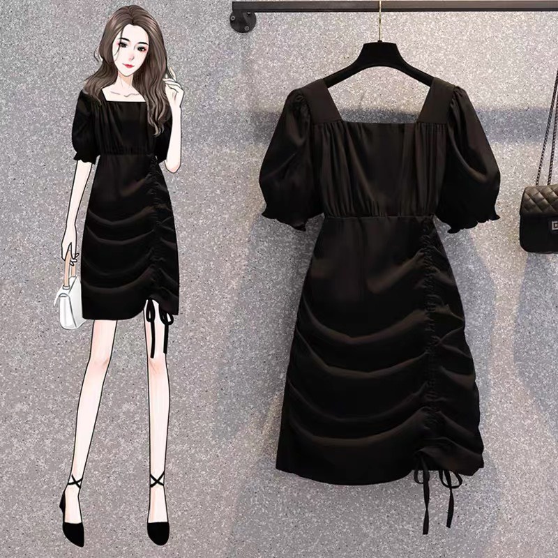 Đầm dự tiệc bigsize Hằng plus váy bigsize dự tiệc chất lụa tằm, dúm cạnh đùi - DDD1