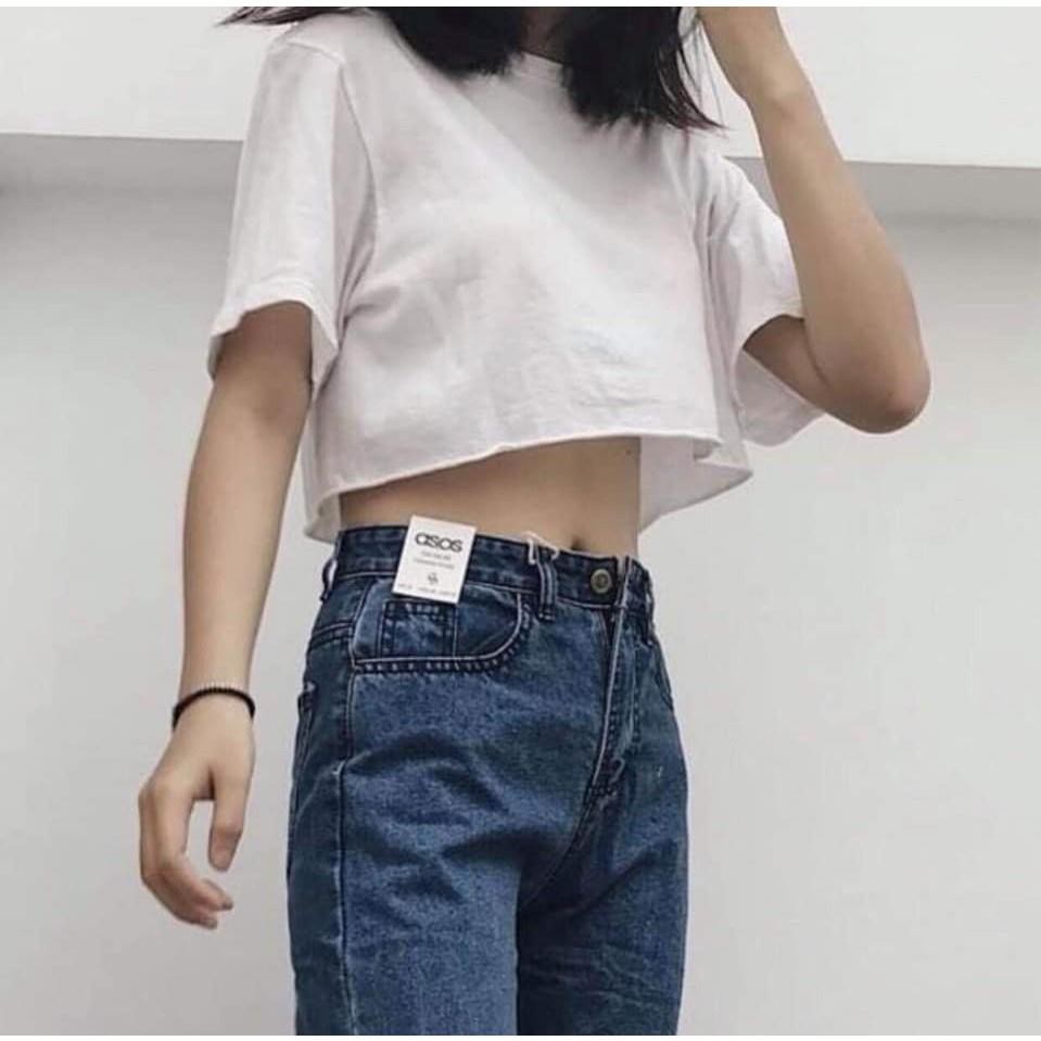 Áo Thun Nữ Croptop Trắng Đen cổ tròn (Sỉ từ 5sp bất kỳ) - 711
