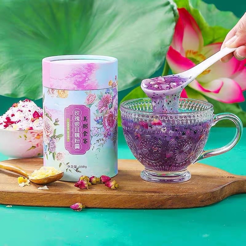 Bột Củ Sen Hạt Chia Hoa Hồng Khoai Tím Dưỡng Nhan Giảm Cân Hộp 350g