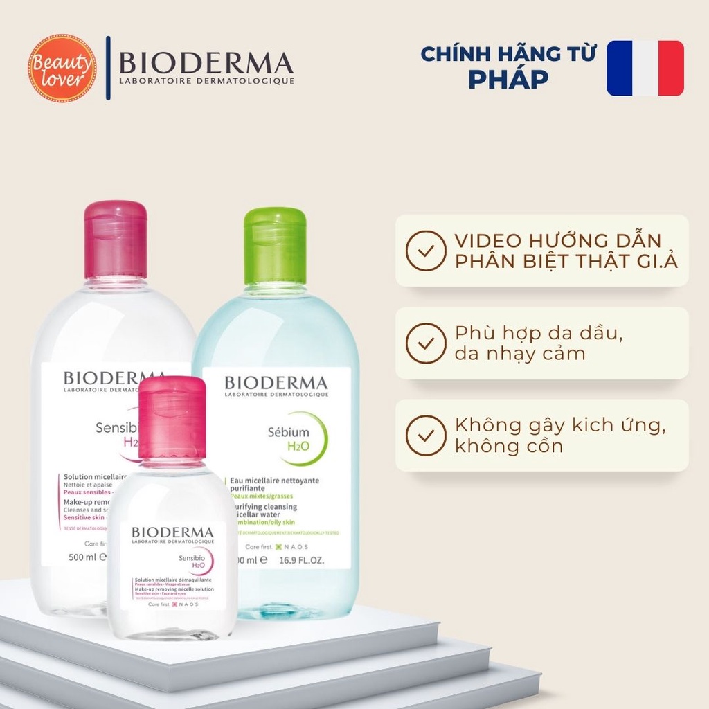 Nước tẩy trang Bioderma Sensibio H2O 500ml –Beauty Lover Tẩy Trang Bioderma Xanh, Bioderma Hồng