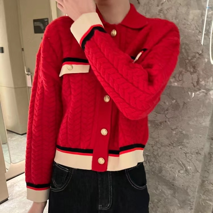 IELGY Áo cardigan Dệt Kim Màu Sắc Tương Phản Phong Cách Pháp Thời Trang Cho Nữ