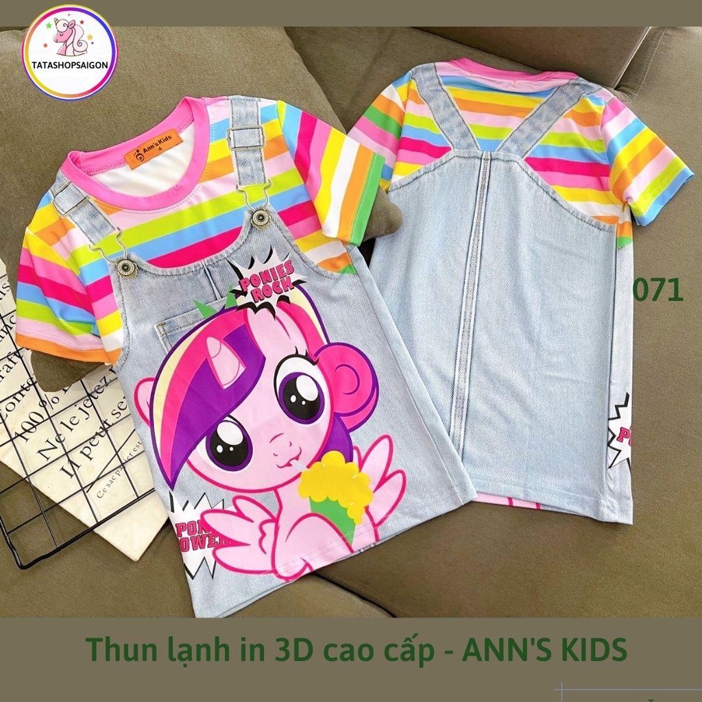 071 Đầm bé gái - váy cho bé gái đi học đẹp giả yếm jean thun lạnh in 3D mềm mát 11 đến 21kg