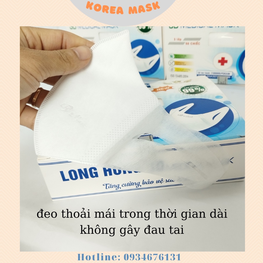 HỘP 50 CÁI KHẨU TRANG Y TẾ 3D LONG HƯNG - SAKURA MASK NGƯỜI LỚN QUAI ĐEO SIÊU MỀM MẠI, KHÁNG KHUẨN 99%
