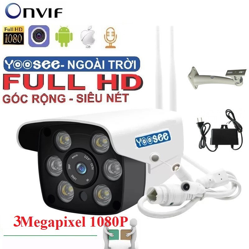 Trọn bộ camera Yoosee ngoài trời 3M LEN 4.0mm 1080P ( Không hỗ trợ loa ngoài)+ Thẻ nhớ Kington 32G Class 10 chính hãng.