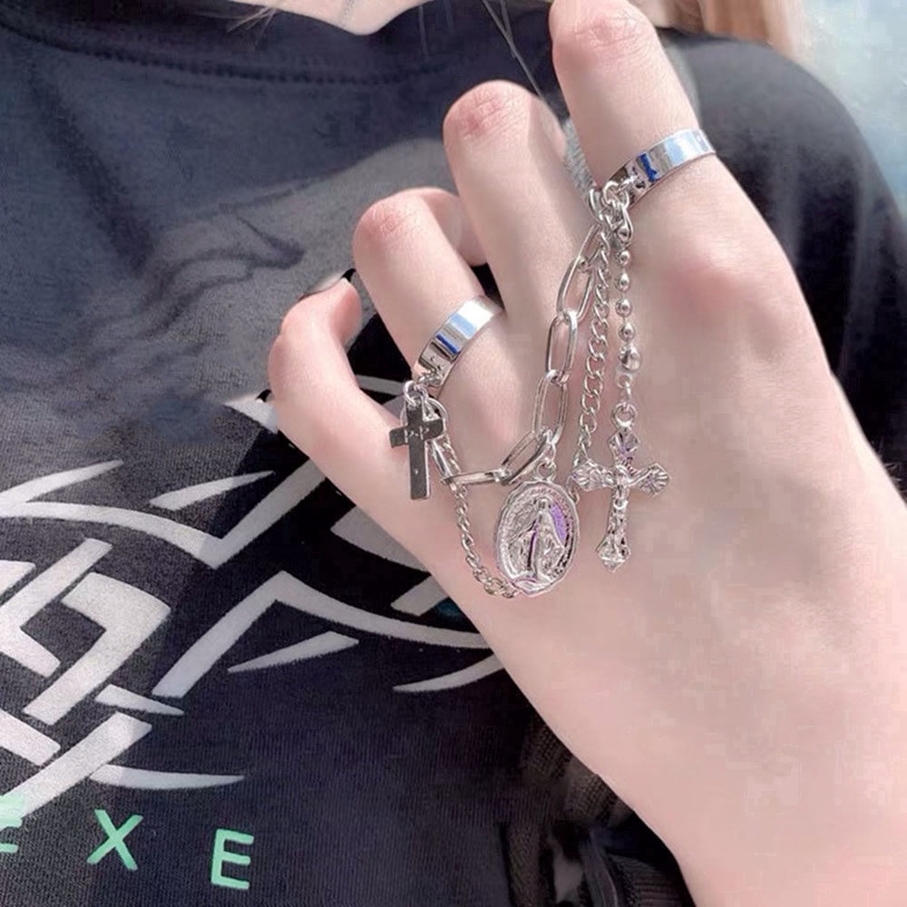 Nhẫn kép đeo ngón tay hình chữ thập phong cách Unisex cá tính
