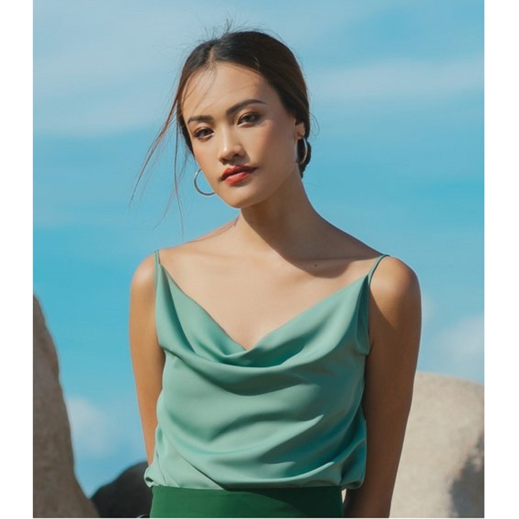 [Mã FASHIONMALLT4 giảm 15% đơn 150k] JOVEN-Áo hai dây đổ cổ xanh đậu | BigBuy360 - bigbuy360.vn