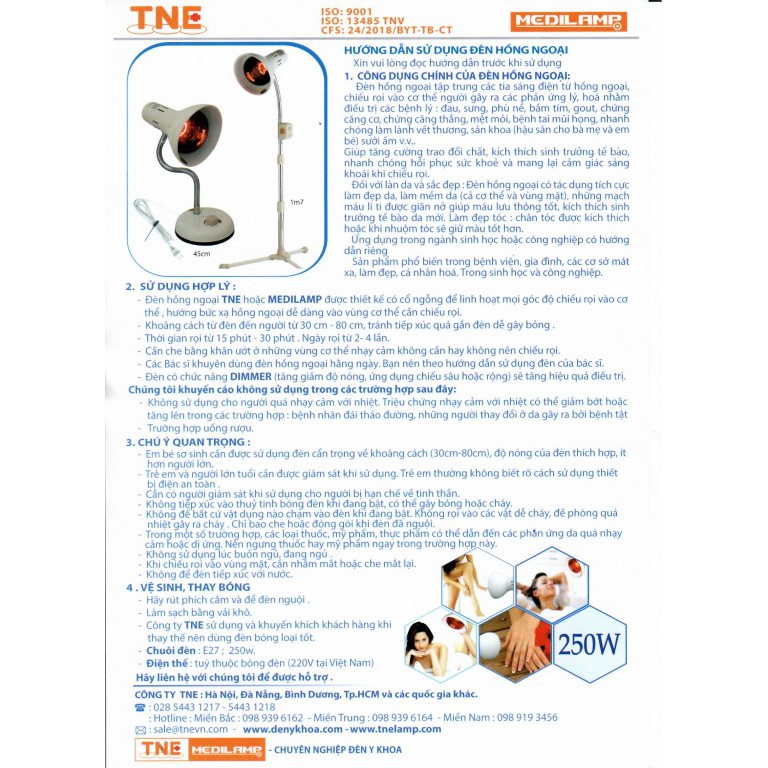 Đèn hồng ngoại Sưởi ấm TNE Lamp chân cao 1m7 có kèm bóng 250w