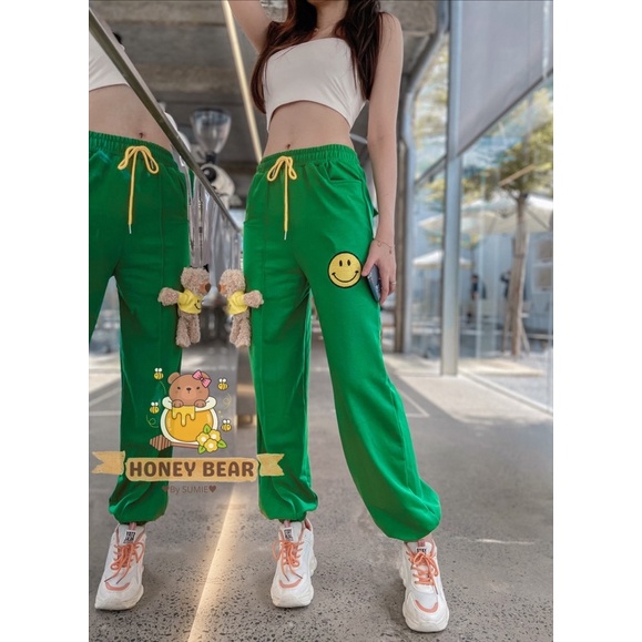 QUẦN THUN JOGGER NỮ GẮN GẤU DỂ THƯƠNG - MÀU XANH LÁ - HB021