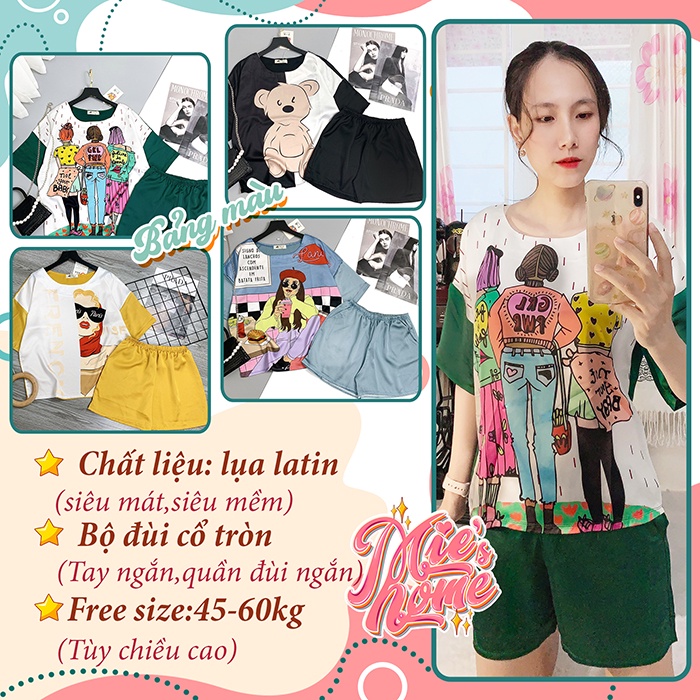 Đồ bộ nữ mặc nhà,đồ ngủ đùi cổ tròn lụa mát mịn-Mie | BigBuy360 - bigbuy360.vn