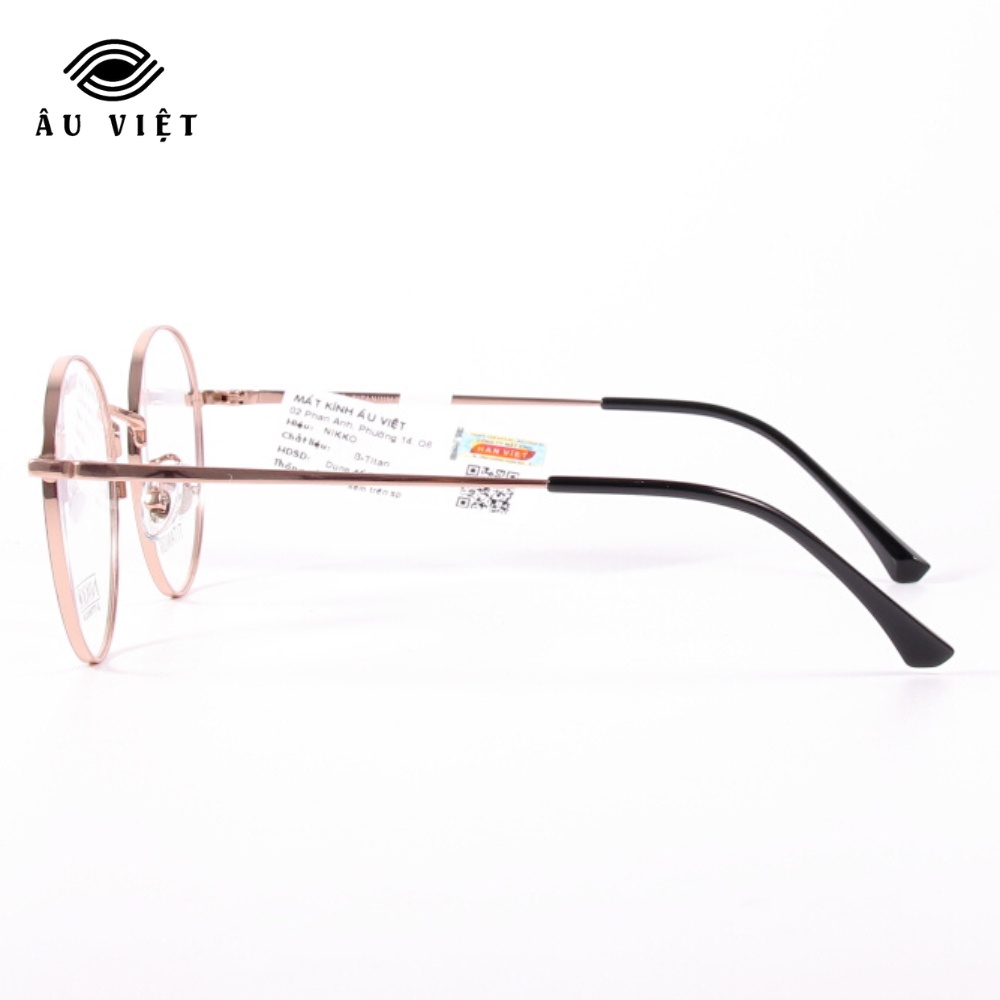Gọng kính kim loại titanium Nikko 8325 nam nữ unisex dáng tròn màu vàng hồng/viền đen/đen Full box