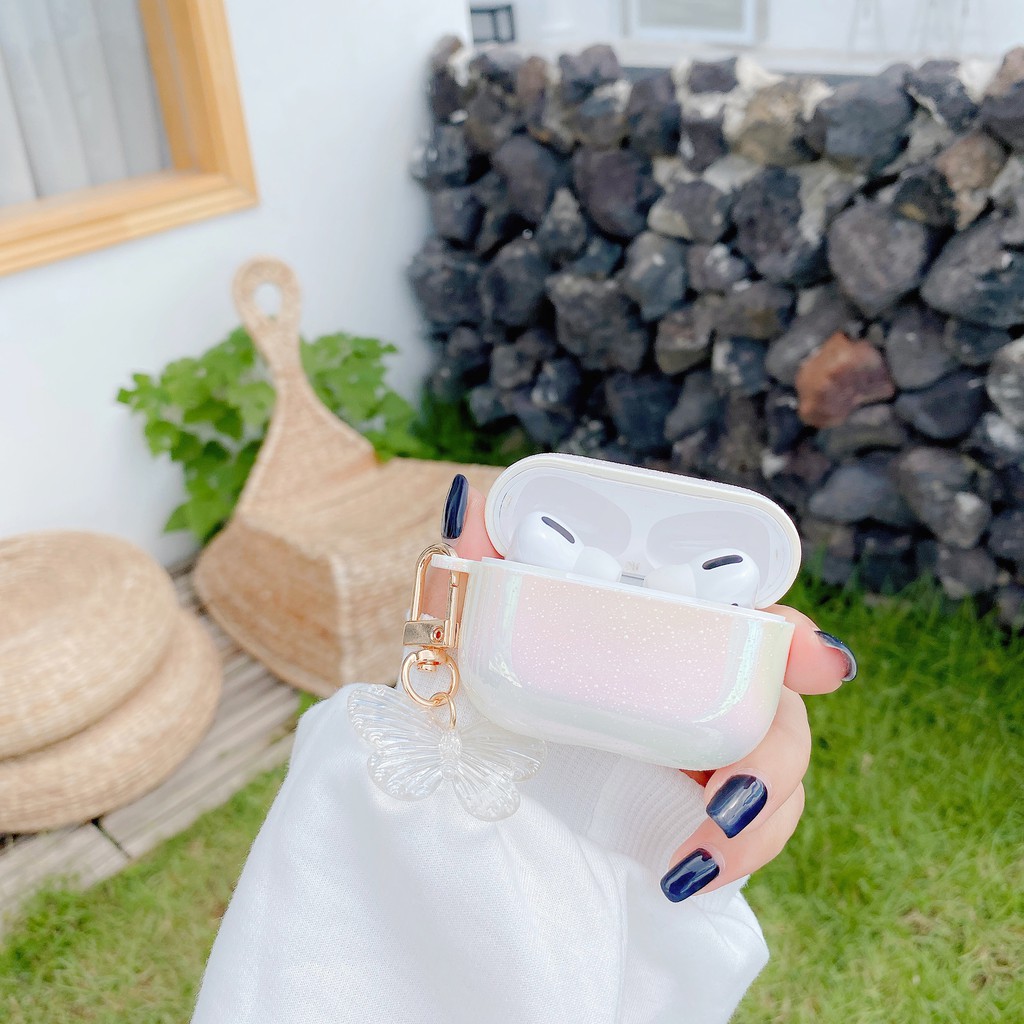 Vỏ bảo vệ hộp sạc tai nghe không dây bluetooth Airpods 1/2 Pro dễ thương có móc khóa hình bướm