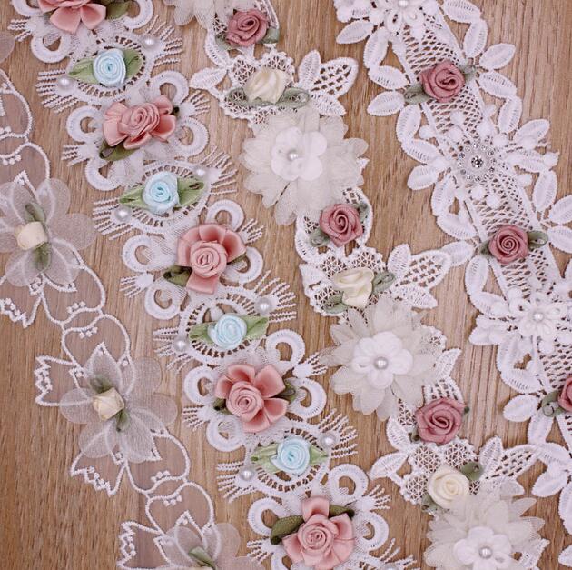 Dải dây ren hoa 3d dùng để trang trí áo cưới