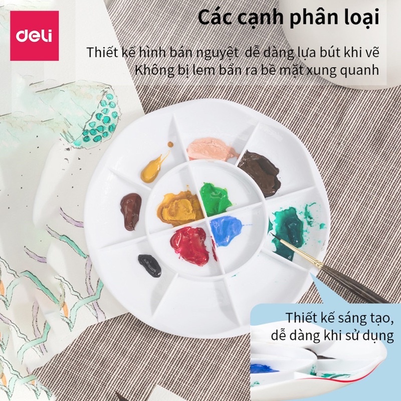 Bảng pha màu, Bảng đựng màu,Khay đựng màu nước vẽ Deli 12 ô tiện dụng cho vẽ tranh, bảng vẽ