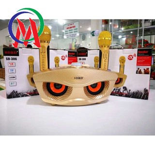Loa SD 306 kèm 2 Micro, loa cú mèo hát karaoke âm thanh lớn, micro hát siêu nhẹ, hút âm tốt