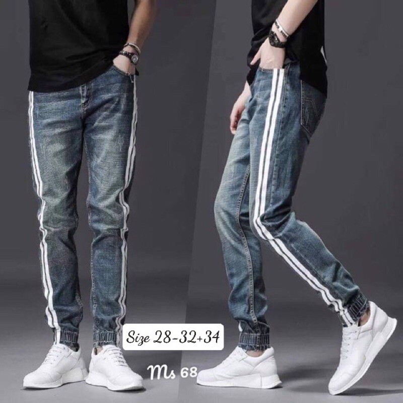 Quần Jogger nam viền sọc trắng chất liệu jean cao cấp
