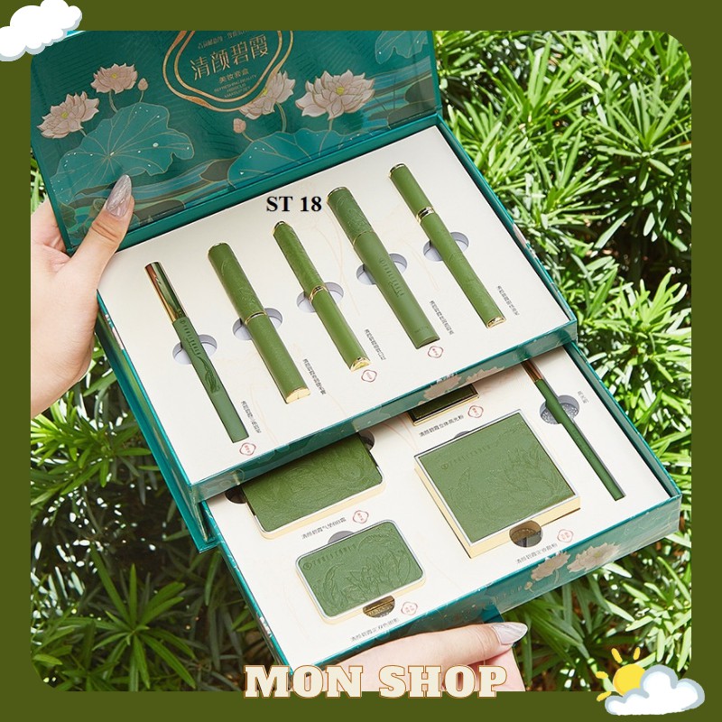 🌸sẵn🌸 Set trang điểm cổ trang 10 món họa tiết hoa sen hồng - Hàng chuẩn nội địa Trung ST 18