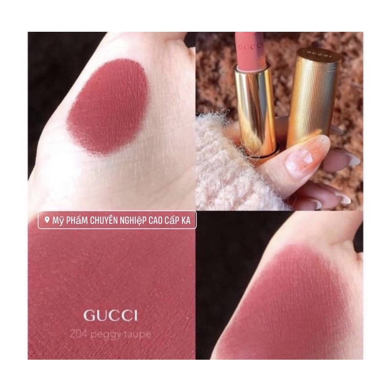 Son thỏi Gucci Matte 204 Peggy Taupe cánh hồng khô