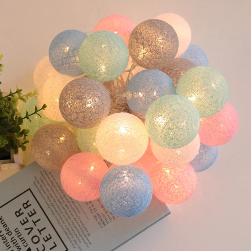 Dây đèn LED 20 bóng hình quả cầu cotton chống nước trang trí trong nhà dài 2.2m