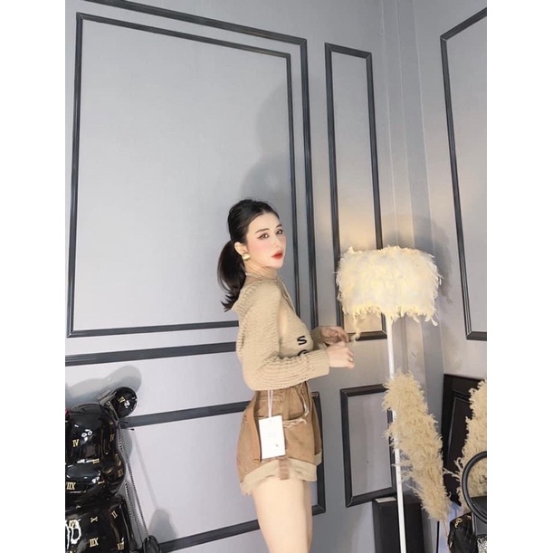 Set áo len dệt kim gồm yếm & choàng lưới SURFGANG