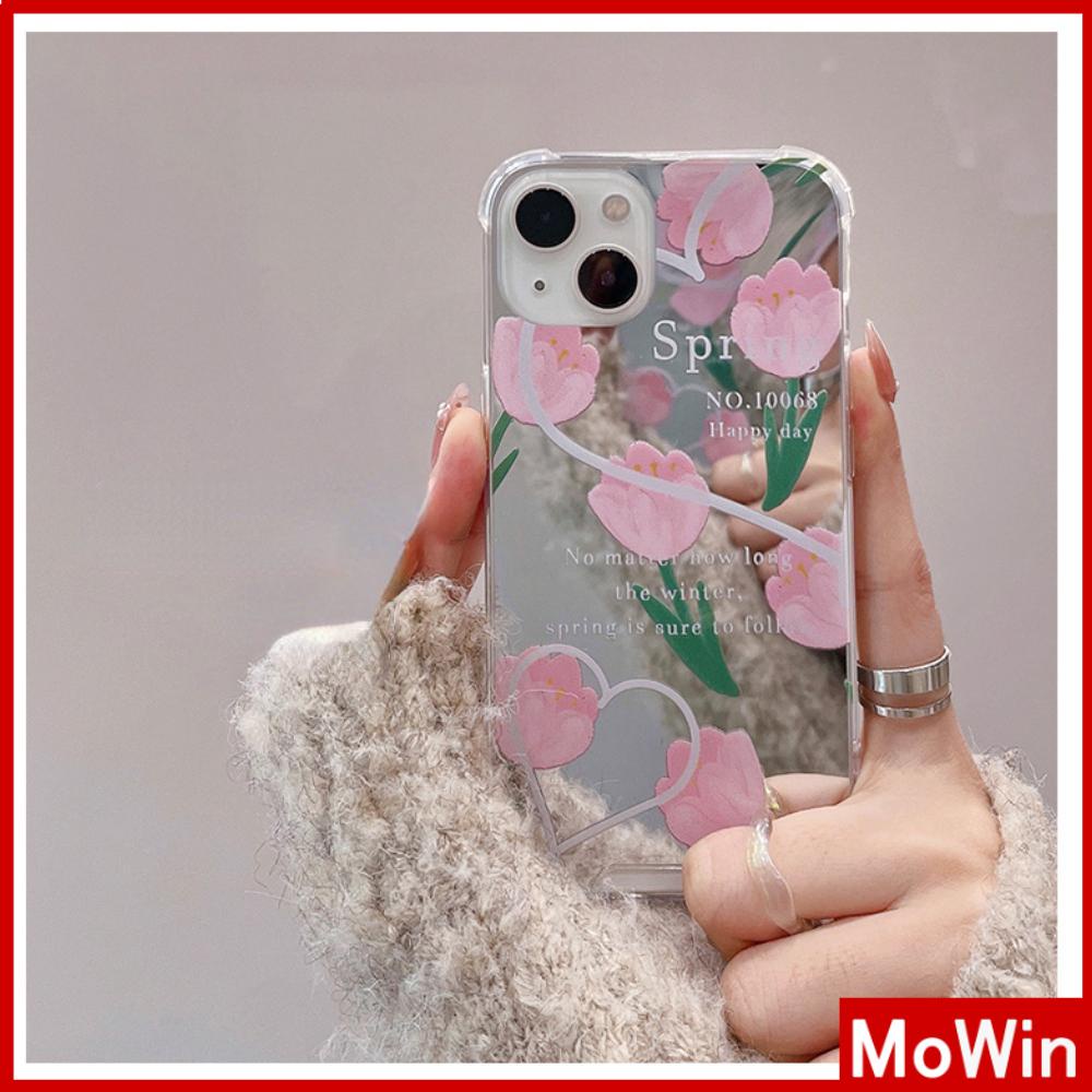 iPhone Case Acrylic Luxury Makeup Mirror Airbag Shockproof Protection Camera Pink Flowers Cute Compatible For iPhone 11 iPhone 13 Pro Max iPhone 12 Pro Max iPhone 7 Plus iPhone xr