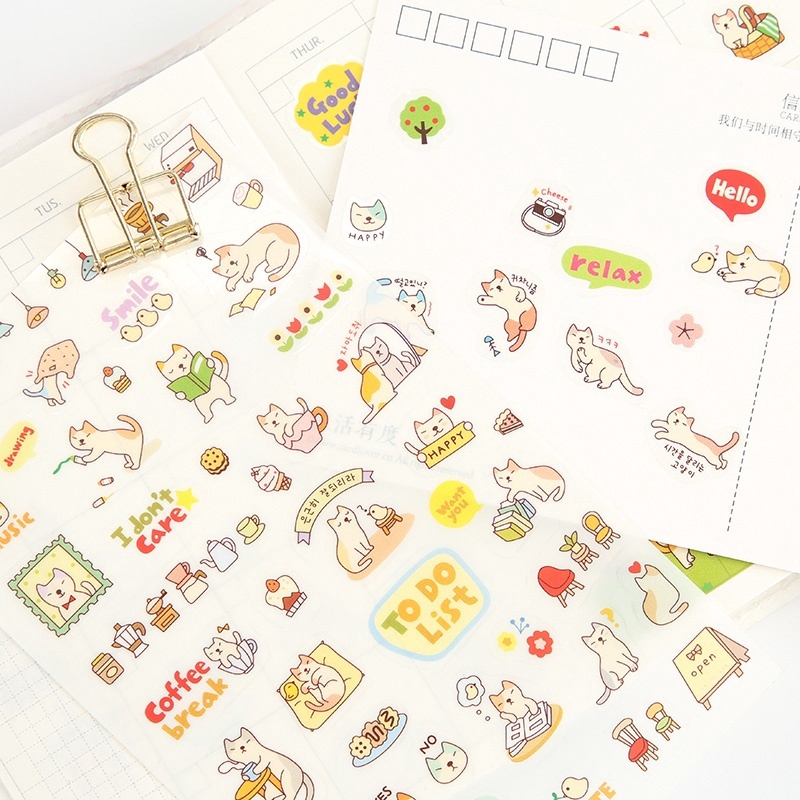 Set 6 Sticker Hình Mèo Dễ Thương Dùng Để Trang Trí Lưu Bút