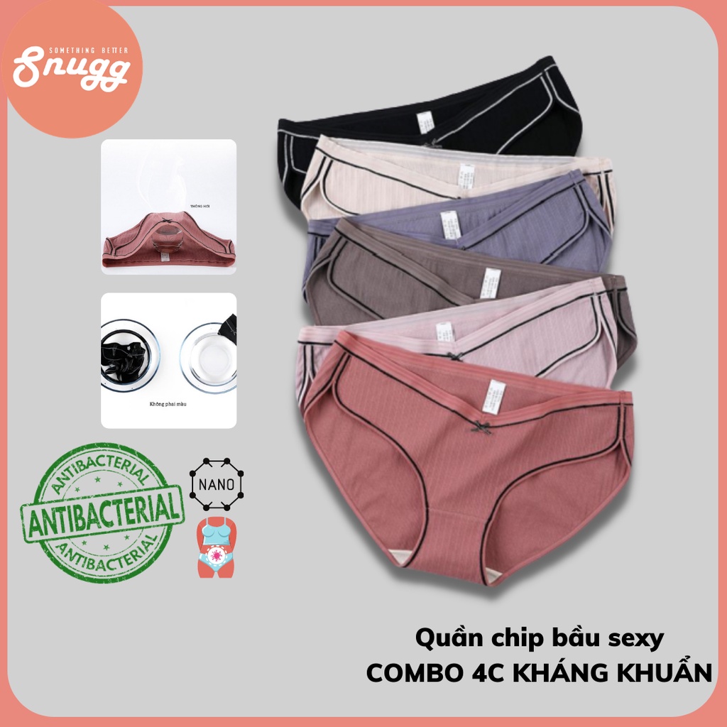 (40-47kg) Combo 4 Quần chip cạp chéo bầu/ không bầu dâu tằm sexy Snugg Việt SNU1978