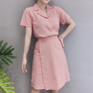 Đầm sơ mi đắp tà 4 màu, váy dạo phố xuongvnxk vnxk (kèm hình thật)