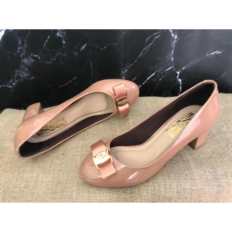 Giày da bóng 5cm gắn nơ xinh