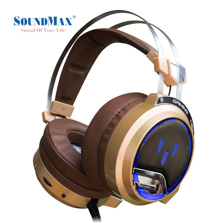 Tai nghe gaming có rung Soundmax AH318 màu nâu, có mic, có đèn LED - Hàng Chính Hãng