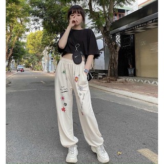 Set áo croptop & quần bom hoạ tiết